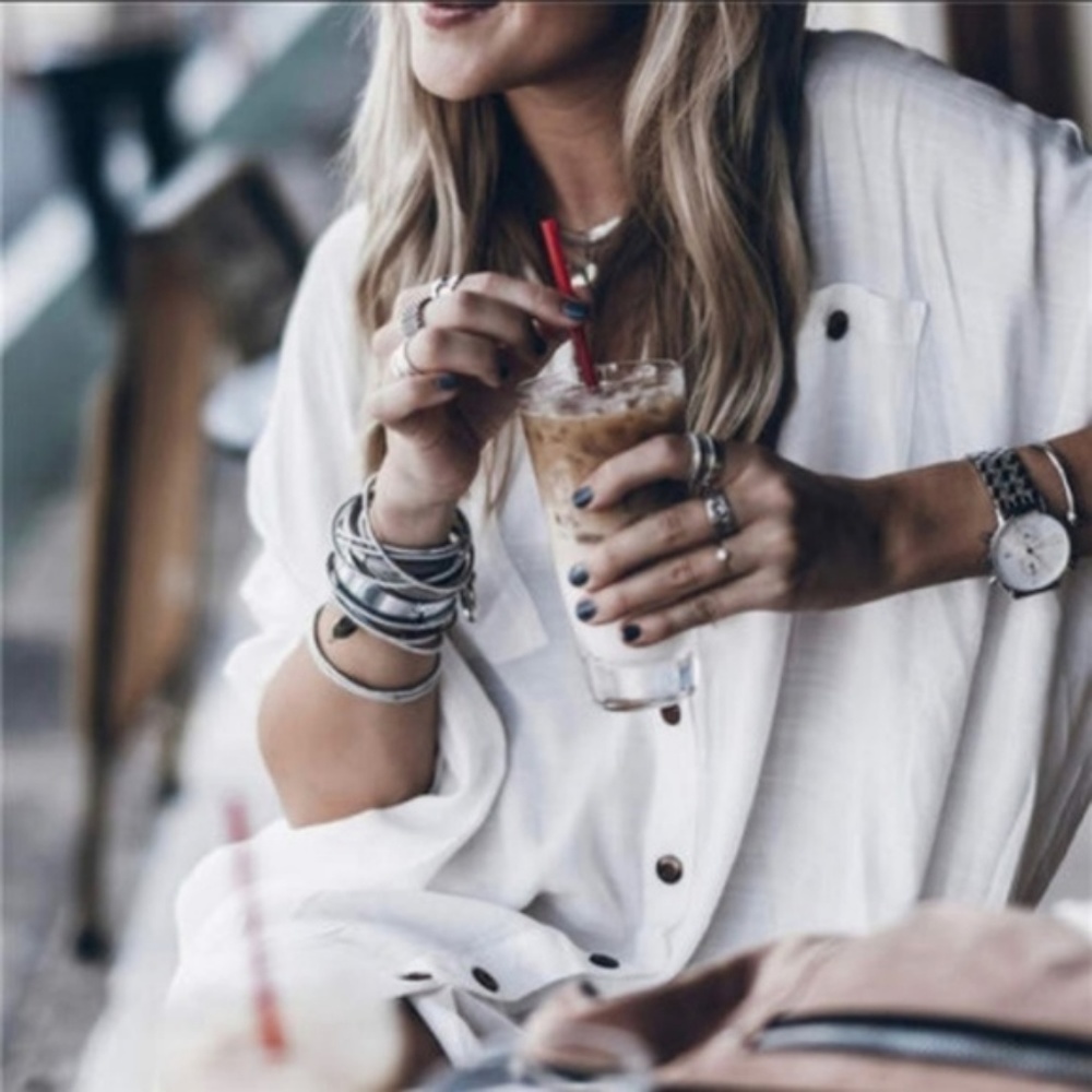 New Arrival! White Long Sleeve Shirt Dress - Picture 2 of 6